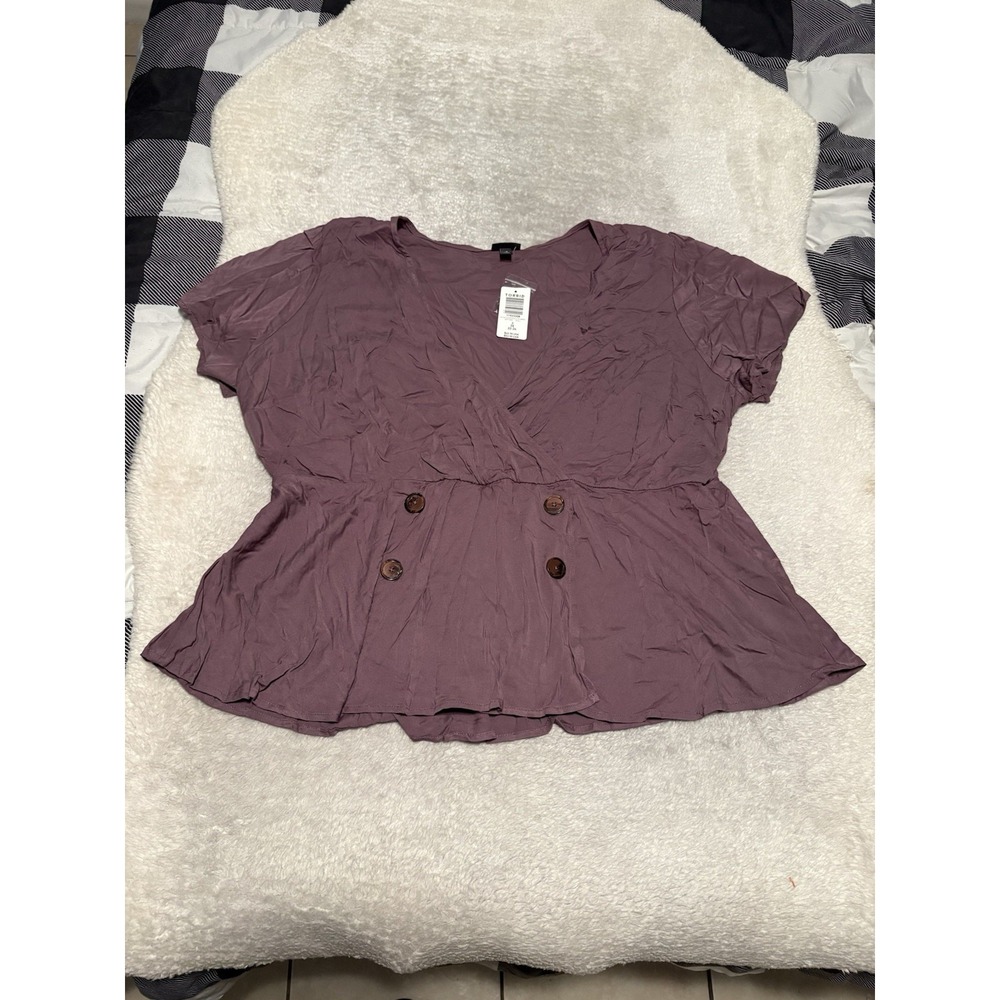 Torrid Mauve Purple Challis Peplum Blouse Faux Double Breast Size 3X 3 22-24 NWT